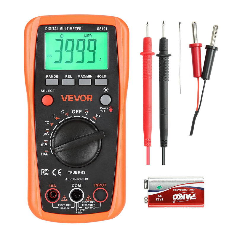 [Australia - AusPower] - VEVOR Digital Multimeter, 4000-Count TRMS DC/AC Voltmeter Current Tester, Auto-Ranging Multimeter for Current Voltage Resistance Capacitance Temperature Diodes Continuity Duty-Cycle Measurments 