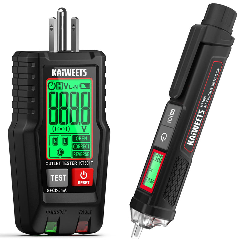 [Australia - AusPower] - KAIWEETS Voltage Tester/Non-Contact Voltage Tester HT100s-B and GFCI Outlet Tester with LCD Display KT301T 