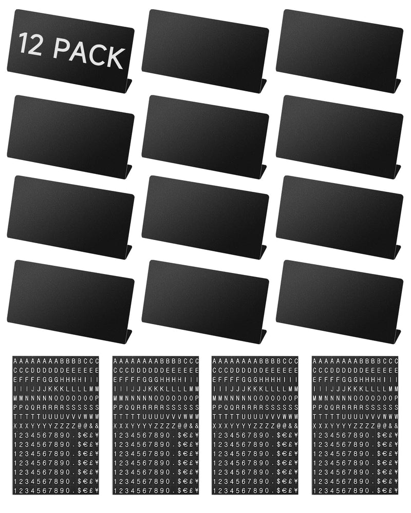 Mini Magnetic Letter Display Signs – Chalkboard-Style Reusable Food Price Labels | 12 Metal Boards + 900 Magnetic Characters for Bakery, Café, Dessert Shop, Deli & Catering Use Black 3.15 x 1.46 Inches 12 Metal Sign + 4 Letter Sheet (3.15 x1.46")