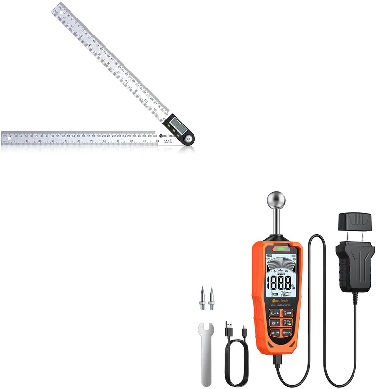 [Australia - AusPower] - Neoteck Professional Measurement Kit: 12 inch Digital Angle Finder Protractor Ruler & 2-in-1 Dual Probe Pinless Moisture Meter with LCD Display, Data Hold, Audio Alarm for Wood, Wall, Concrete 