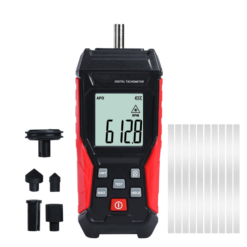 [Australia - AusPower] - TEKCOPLUS 2-in-1 Digital Tachometer & 20 Reflective Tapes | Laser/Contact RPM Meter (3-99,999 RPM) | Backlit Gauge for Motors, Cars, HVAC 