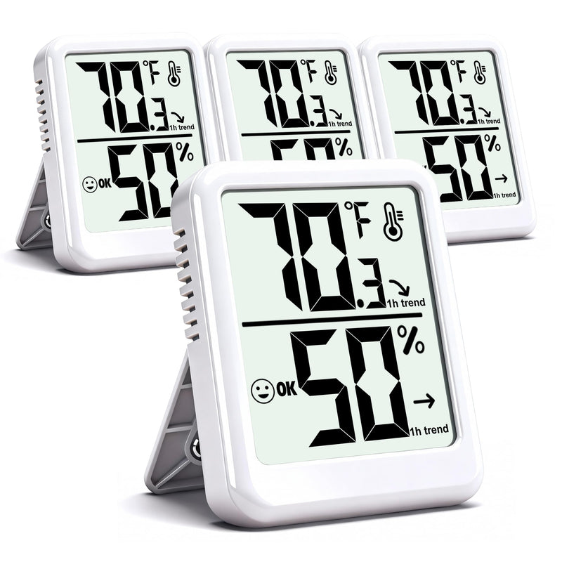 [Australia - AusPower] - 4-Pack Room Thermometer Indoor Hygrometer, Small Digital Temperature and Humidity Monitor Sensor, Temperature Humidity Gauge Meter for Home Baby Room, Plants, Pets - AAA Battery Included White - Upgraded Version 