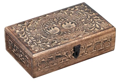 Wooden Jewelery Box Decorative Box with Life of Tree Carving - Antique Design for Sister Birthday Gifts, Jewelry Organizer Gifts For Women Birthday Unique, wooden Handmade love Gift (10 x 6 Inch) Antique - 10 x 6 Inch