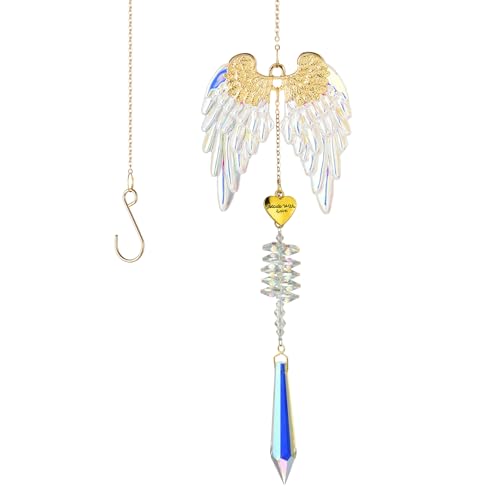 Crystal Angel Wings Suncatcher - Hanging Prism Decor for Window, Home Decor with Spiritual Blessing & Rainbow Light Effect (Wing 3) 1 Wing 3