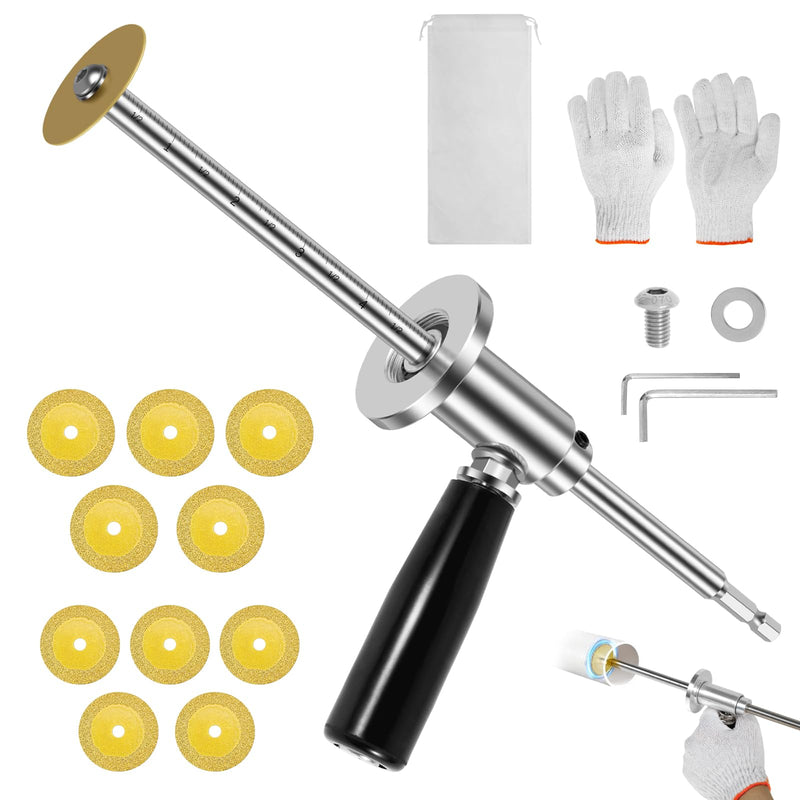 7 Inch Inside Pipe Cutter Kit for Tight Spaces – Adjustable Cutting Depth, 11 Pcs Diamond Cutting Wheel, 1/4" Hex Shank, PVC Pipe Cutter Tool Fits 1-1/2" to 8" for Glass Marble Jade 12