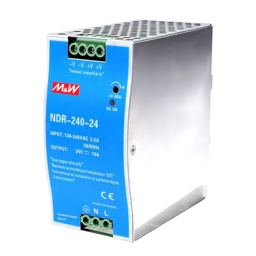 DIN Rail Power Supply, 24V 240W DIN Rail Switching Power Supply Input 100-240VAC 2.8A, Output DC 24V 10A, Multiple Protection Functions, Widely Used, Industrial Model NDR-240-24