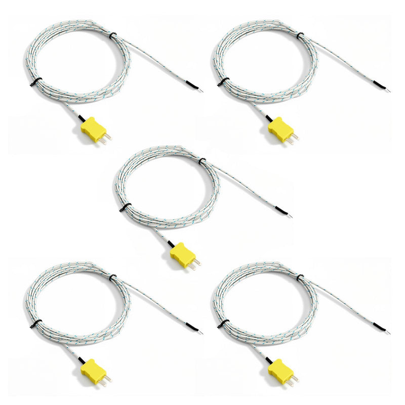 [Australia - AusPower] - 5-Pack K Type Thermocouple, 3M Fiberglass Temp Sensor, 0-500°C (32-932°F), Fast Response Bead Probe for HVAC, Oven, 3D Printer 