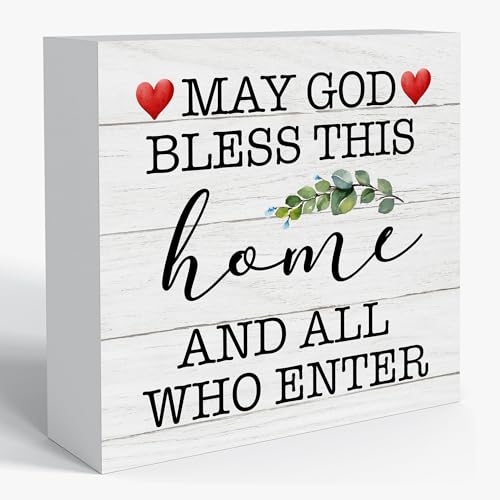 Bless This Home Sign | Bible Verse Decor Wooden Box Sign 5x5 Inch | Blessed Christian Table Accent | Rustic Farmhouse Religious Wooden Decoration-B07 Bless This Home