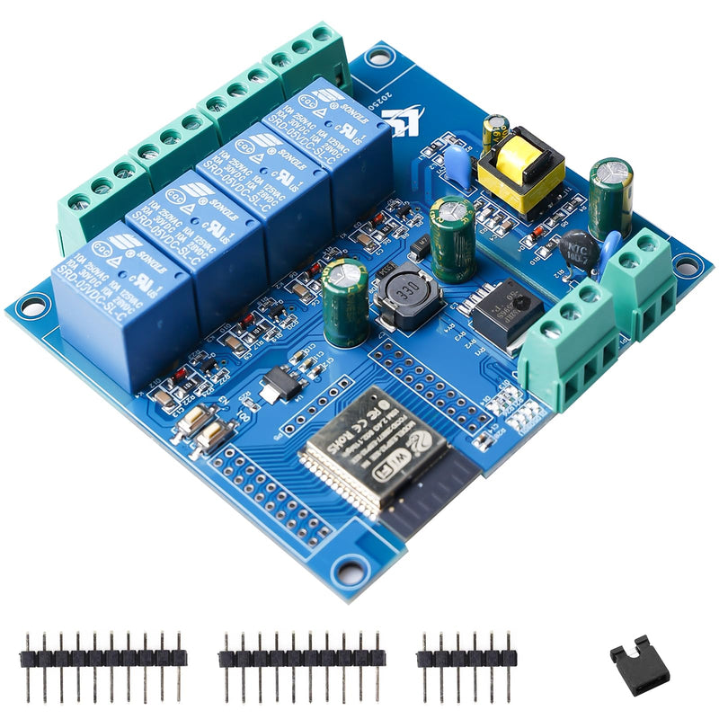 ESP 4-Channel Relay Module with ESP-32 WiFi Bluetooth, DC5-30V/AC220V, Development Board for DIY Smart Home & IoT Projects, Easy Programming with Arduino IDE