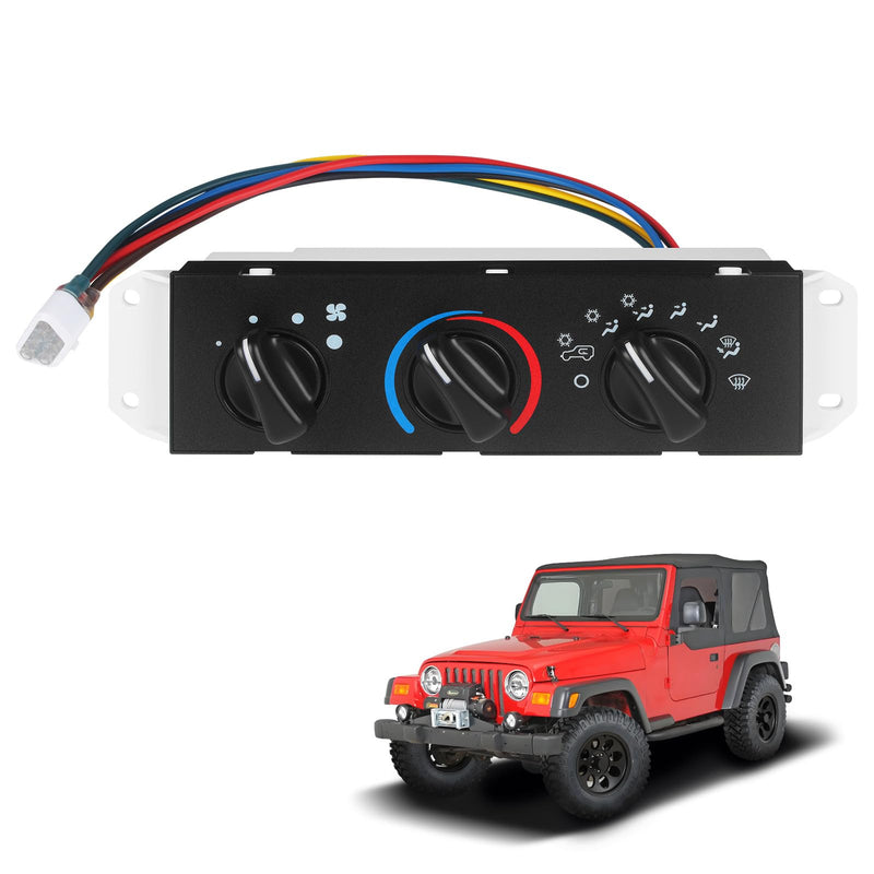 A/C Heater Control Panel with Blower Motor Switch Compatible with 1999-2004 Jeep Wrangler TJ, Climate Control Module Replace 55037473AB, BL101, HS-373