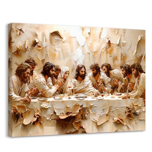 Jesus Last Supper Wall Art, Christian Wall Decor, Jesus Canvas Prints Painting Religious Bible Artwork Christ Home Decor Pictures for Dining Room Prayer Room 12x16 inch Framed 16"L x 12"W
