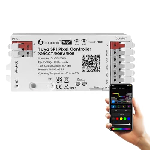 GLEDOPTO Tuya SPI Pixel Controller RGBCCT RGBW RGB WiFi ZigBee LED Controller Dynamic Light Music Synchronisation Compatible with Smart Life Google Assistant Alexa Yandex (206W WiFi SPI) 206W WiFi SPI