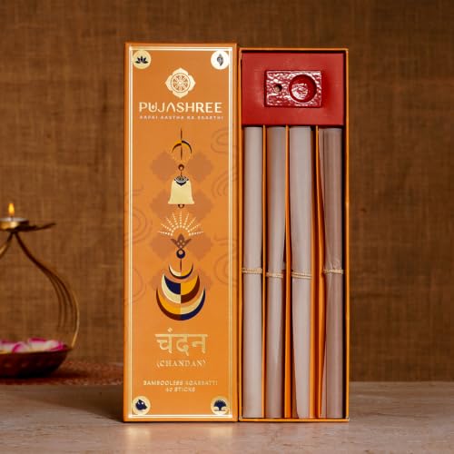 Pujashree Bambooless Agarbatti, Chandan Incense Sticks, Charcoal-Free Incense for Pooja & Meditation, Eco-Friendly, Natural Stickless Aroma Sticks, Pack of 40 Pcs (8-inch Size) Sandalwood