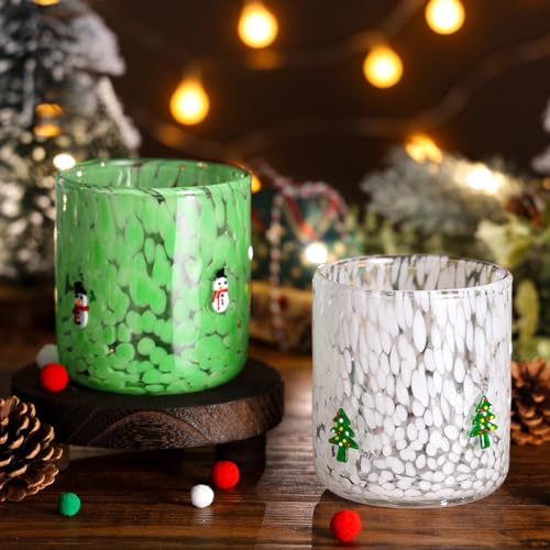Booson 2 Pcs Christmas Glass Cups Snowman Christmas Tree Icon Juice Glass Snowman, Christmas tree