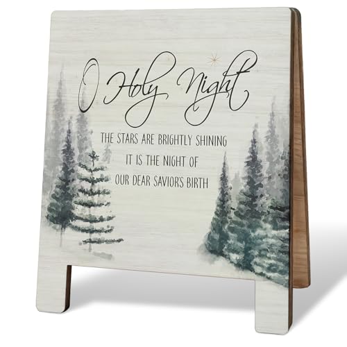 Christian Christmas Desk Decor, O Holy Night Bible Verse Desk Sign, Christian Gifts for Women, Religious Christmas Wooden Plaque Sign for Office Decoration Cubicle Accessories 01-Christmas(03)