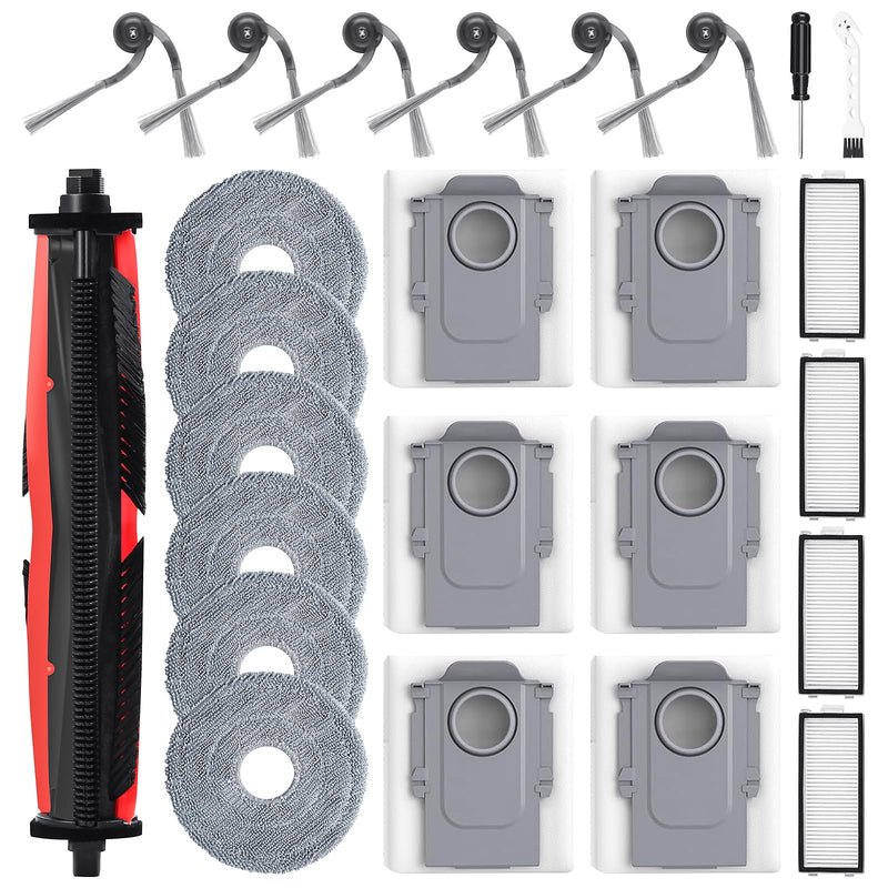 [Australia - AusPower] - 25 Pack Replacement Parts Compatible with Roborock Saros Z70 Robot Vacuum, Accessories Kit with 1 Main Brush,6 Dust Bags,6 Mop Pads,4 Hepa Filters,4 Side Brush 