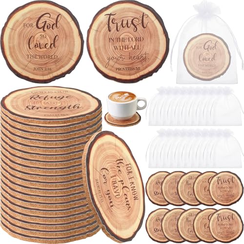 50 Sets 4" Christian Cork Coaster Gift Bulk, English Bible Verse