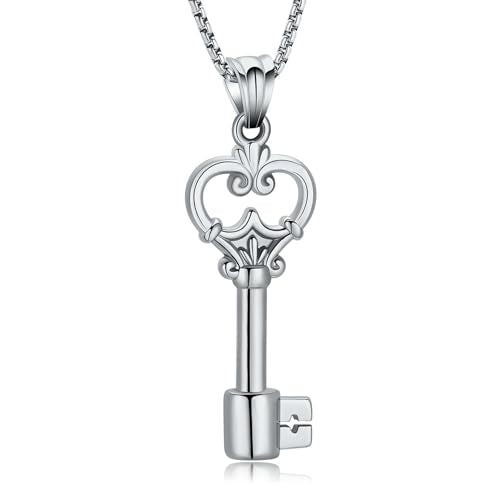 Memorial Cremation Jewelry Heart Key Urn Necklaces for Ashes Silver