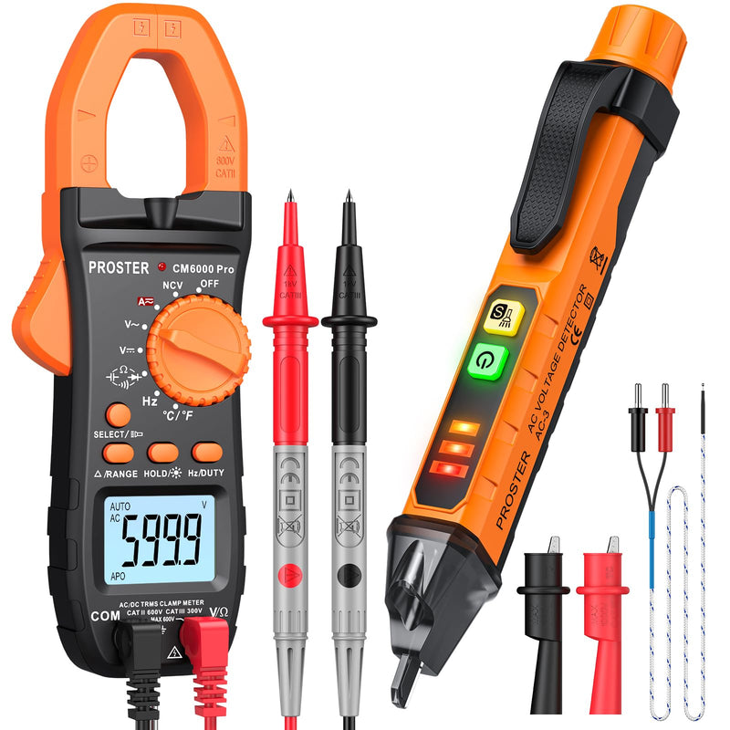 [Australia - AusPower] - Proster Electrical Tools Set Non Contact Voltage Tester Pen Clamp Meter 6000 Count Electric Circuit Testing Device 