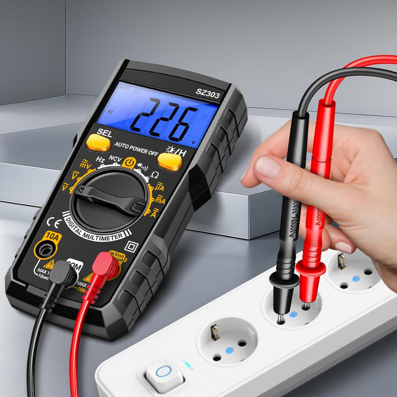 [Australia - AusPower] - Digital Multimeter Voltage Tester,Volt Meter,Measures AC/DC Current/Voltage,NCV,Ohm,Volt,Diode and Continuity, Resistance, Frequency for Electrican Tools(AAA Battery Include) Black 