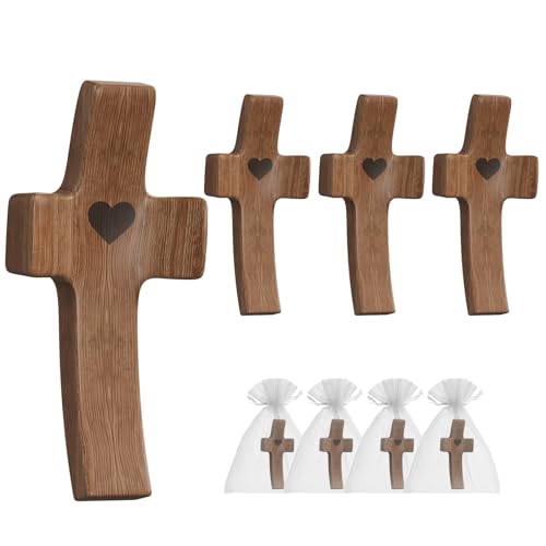 Wooden Cross Fidget for People with Anxiety Relief Handheld Small Pocket Cross Prayers Encouragement Christian Religious Gift for Adults/Teens/Elderly on Christmas/Easter,etc(4 Pcs) Walnut A 4Pcs