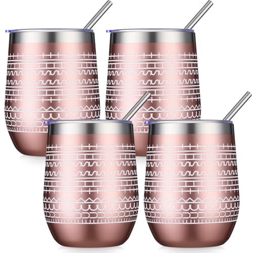 Geiserailie 4 Pcs 12 oz Funny Message Coffee Mug Birthday White Elephant Gifts Stainless Steel Insulated Tumblers Wine Cup Gag Gift for for Employee Appreciation Coworkers Friends Father (Rose Gold) Rose Gold
