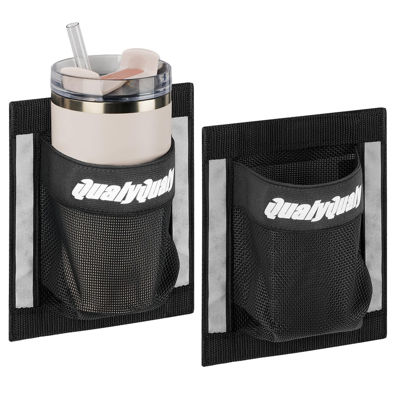 QualyQualy Self-Adhesive Boat Cup Holder Phone Holder, 2-Pack Boat Organizers and Storage Bag with Strong Adhesive, 6.5"x7.5" Boat Caddy, Securely Tools Holds Large Drink Bottles (3.3" In Dia) Cup Holder: 6.5" (W) x 7.5" (H)