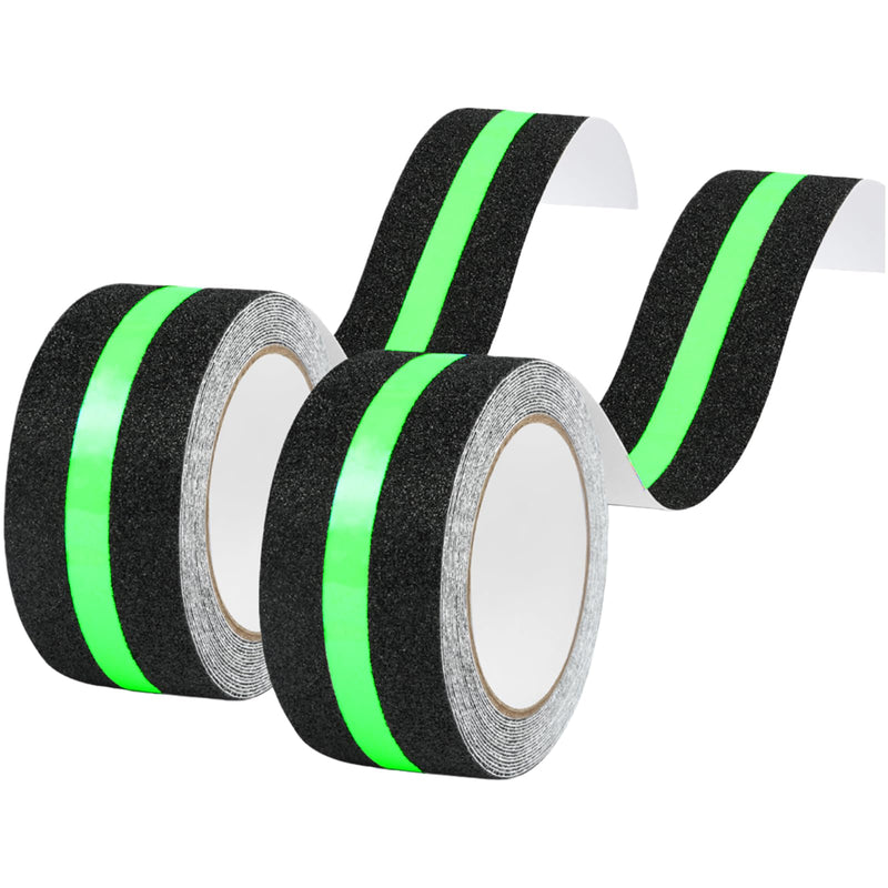 flintronic Anti Slip Grip Tape, 2" x 16.5FT Non-Slip Traction Tapes with Glow in The Dark, Strong Adhesive Traction Tape, Abrasive Adhesive for Outdoor/Indoor Stairs Floors Ramps (2PC) 5cm*5m-2pc #2 Black Reflective -2pc