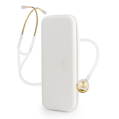 SCIAN Cardiology Stethoscope with Dual Adjustable Diaphragm, Professional Stethoscope with Carry Case for Doctors, Nurses, Medical Students and Clinicians, White