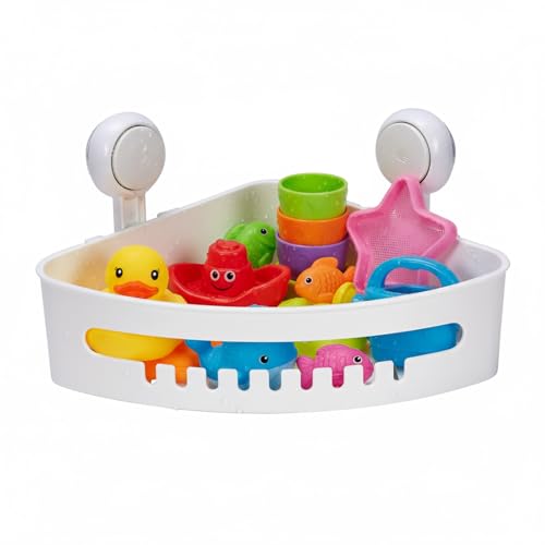 Bath Toy Storage Organizer,Kids Bathtub Toy Holder with Drain Holes,Shower Caddy for Bathtub,No Drilling Corner Shower Caddy Suction Cup,Waterproof Storage Basket for Bathroom,Kitchen