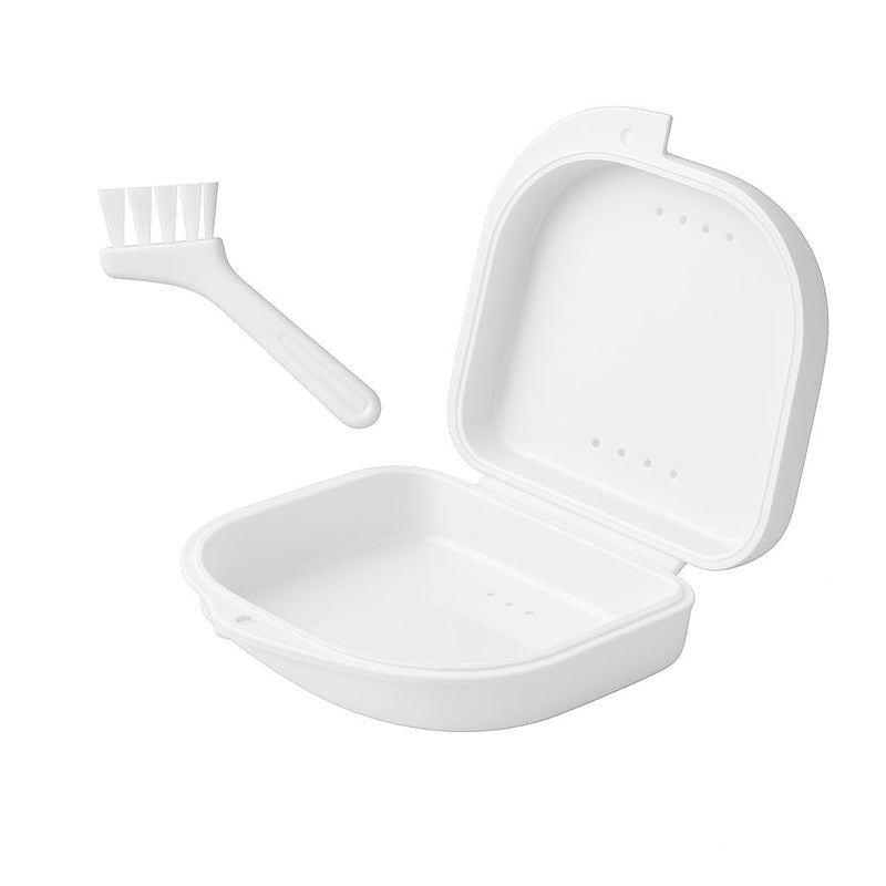 1 box for dental splint + 1 mini brush / vented orthodontic box made of high-quality PP, box for Invisalign / box for dental device, white