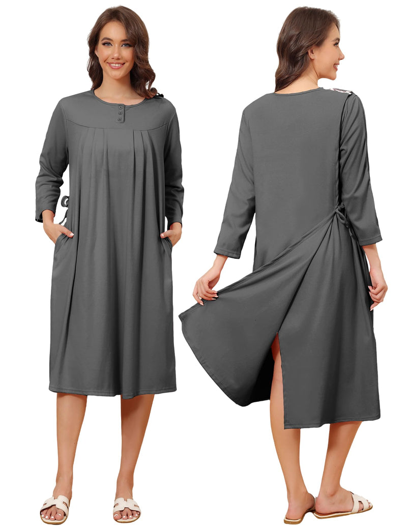 [Australia - AusPower] - Flannel Hospital Gowns for Women Zipper Open Back Post Shoulder Surgery Dress Thermal 3/4 Sleeve Adaptive Clothing Grey XX-Large 