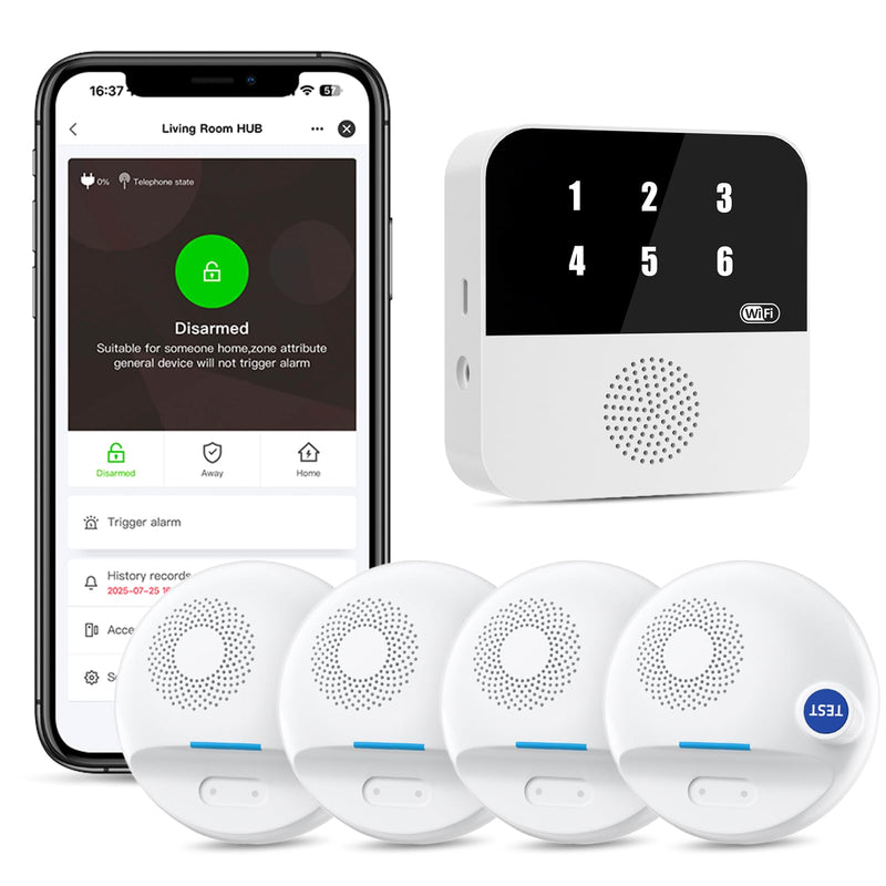 [Australia - AusPower] - PILSAMAS WIFI Water Leak Detector 4-Pack (Siren) + Samrt Hub with Number Display to Pinpoint Leaks, Multi-Point Alarm, APP Aler, IP67 Wireless Water Sensor & Drip Alarm for Home, Basement, Bathroom 