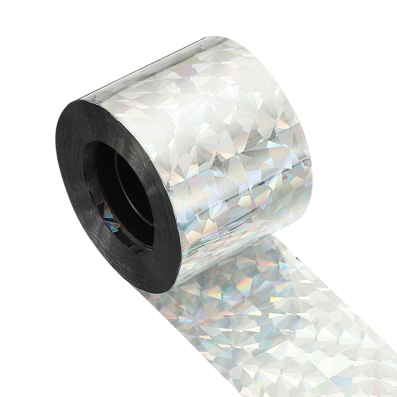 MECCANIXITY 262ft Long 2" Wide Silver Dual Side Reflective Holographic Flash Bird Scare Tape Ribbon to Keep Birds Away, Hang Tie on Garden Farm Orchards Balcony Patio Yard Fence, Floral 262.4ft x 1.89in