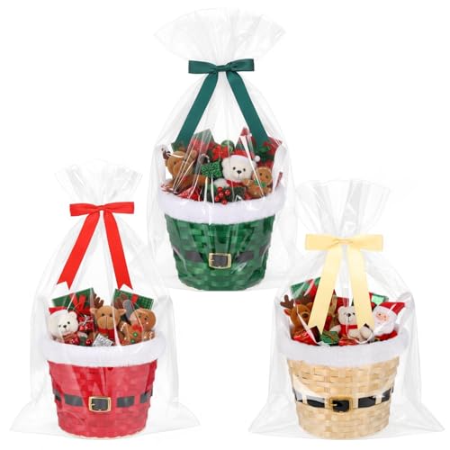 Threehoney 3 Set Christmas Empty Gift Baskets,Fabric Edge,9 x 7 inch 1 Count (Pack of 3) Fabric Edge