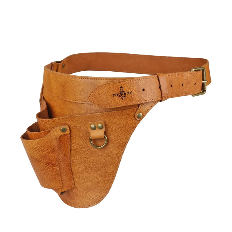 Leather Florist Tool Belt Pouch 3-Pocket Adjustable for Gardening Carpenter | Fit 34-40 Inches Waist, Lightweight, Heavy Duty, Versatile For Woodworking Outdoor Transplanting Trimming DIY, Gift for Her Brownish Yellow 42 inches