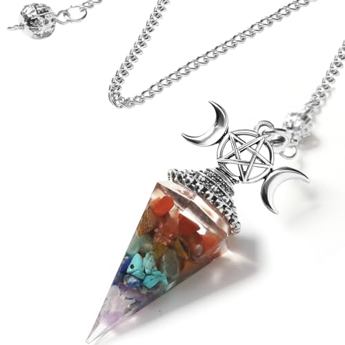 RENEMEGO Rainbow Stone Pendulum Crystal - Witchcraft Supplies, Pendulos De Energia, Wiccan Supplies and Tools, Healing Crystal Pendulum for Chakra Meditation Divination Reiki Energy Balancing Gift