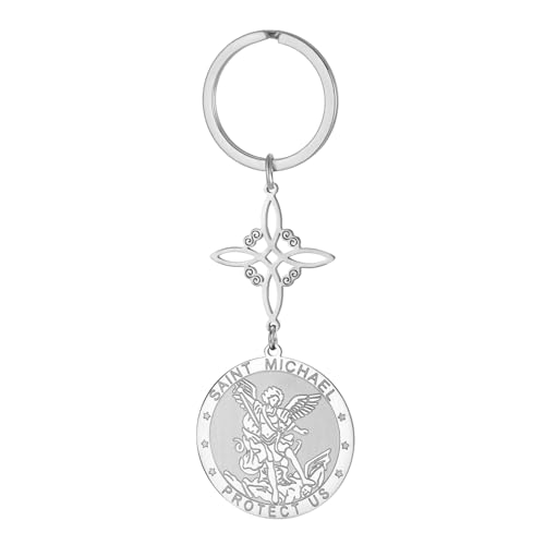 TEAMER Saint Michael Witch Knot Keychain The Great Protector Archangel Amulet Keychain Double Amulet Protection Jewelry Silver