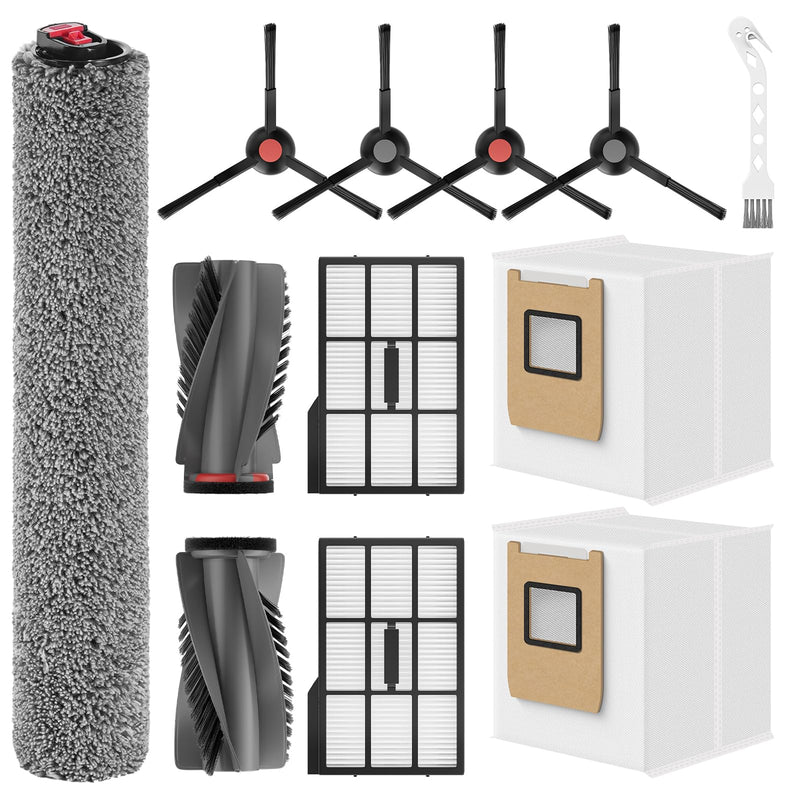 [Australia - AusPower] - Leemone 12 Pack E25 E28 Replacement Parts Kit for eufy E28 / E25 Omni Robot Vacuum, E25 Accessories Parts with 2 Dust Bag, 4 Side Brushes, 1 Rolling Brush, 1 Roller Mop, 2 Filter, 1 Cleaning Brush 