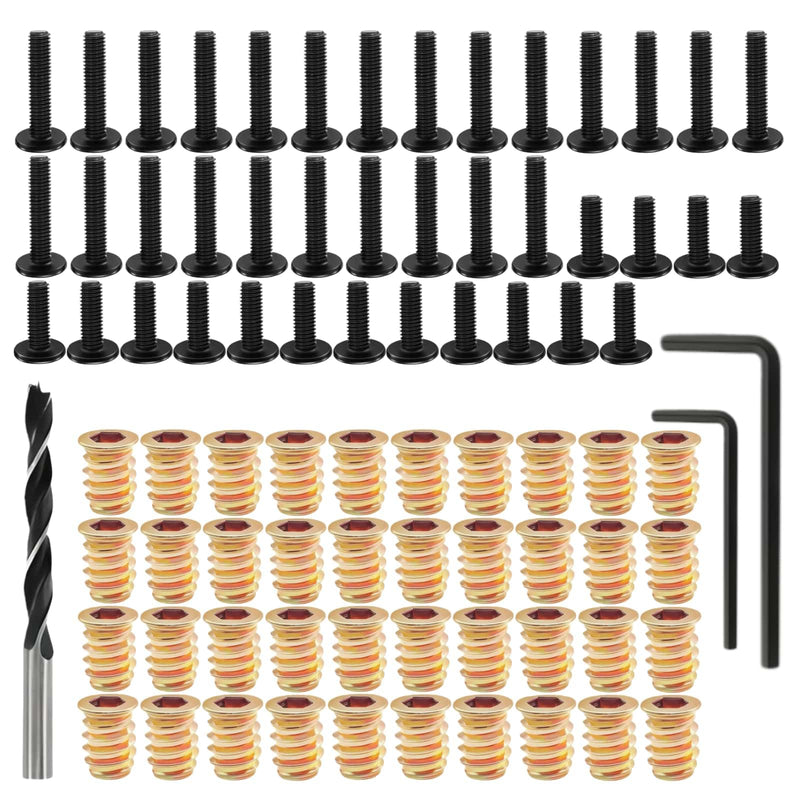 [Australia - AusPower] - 40PCS 1/4"-20x15mm Threaded Inserts for Wood +16PCS 1/4-20 x 1-1/4" Bolt +26PCS 1/4-20 x 3/4" Bolt,Furniture Screw,Hex Socket Drive Nut Threaded Wood Inserts with 9mm Drill bit & hex Wrench 