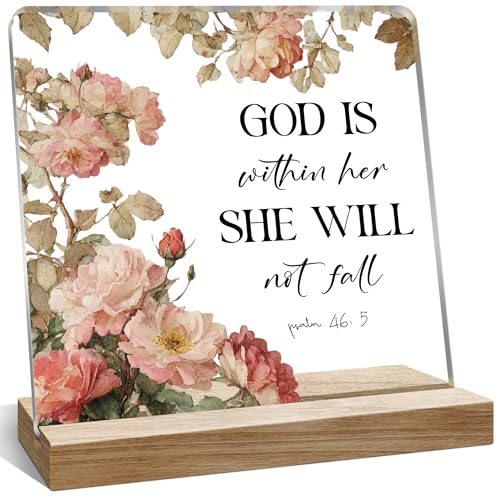 Inspirational Rustic Christian Desk Decor Gifts for Women, God is Within Her She Will Not Fall Motivational Gifts