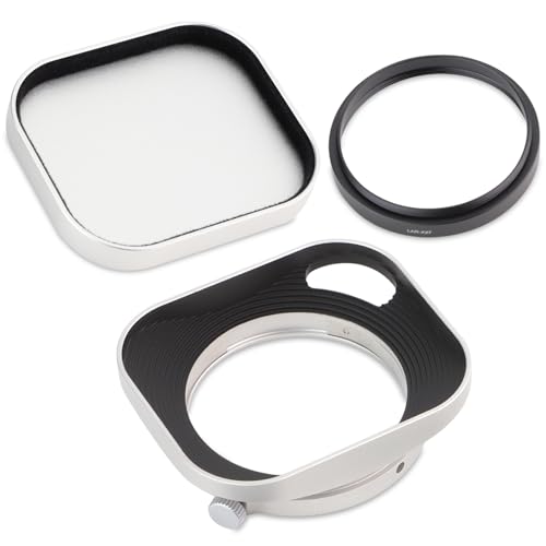 Haoge Metal Squaret Lens Hood for Fujifilm XE5 XF 23mm f2.8 Kit Fujinon XF27mmF2.8 R WR Lense Hood Silver with 39mm E39 Filter Thread,Screw-in Lens Hood with Hollow Out Designed [Silver-Square]