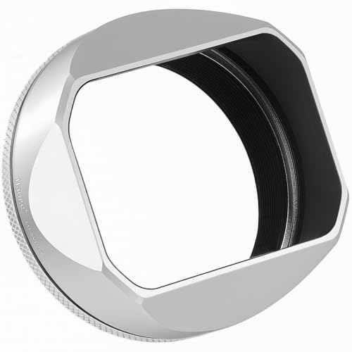 Haoge Square Metal Lens Hood for Fujifilm X100VI Fuji X100V X100F X100T X100S X70 Camera Silver with 49mm UV Filter Adapter Ring LH-XVI100S