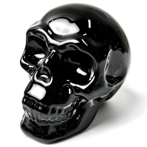 Crystal Skull Head Statue K9 Glass Skull Figurine Collectible Home Decor Black