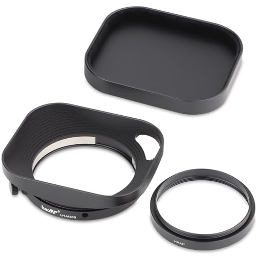 Haoge Lens Hood Metal Squaret for Fujifilm XE5 XF 23mm f2.8 Kit Fujinon XF27mmF2.8 R WR Lense Hood Black with 39mm E39 Filter Thread,Screw-in Lens Hood with Hollow Out Designed [Black-Square]