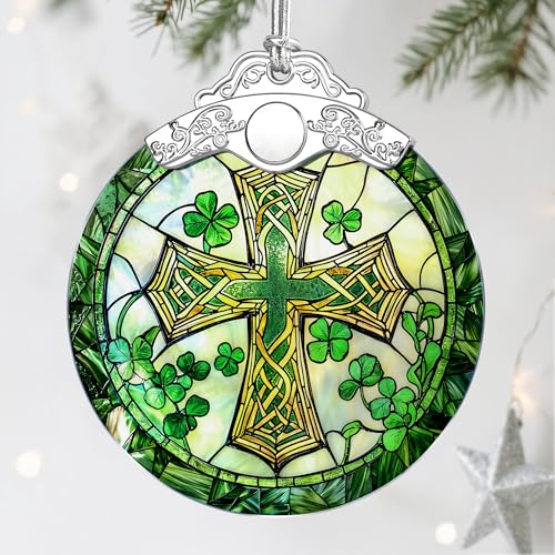 Stained Glass Cross Ornament, Christmas Ornaments, Christmas Decorations for Tree, Holiday Ornament, Religious Gifts, Cross Gifts, Gift Ideas & Christian Gift Cross&clover