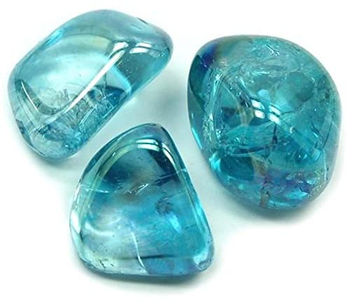 Pachamama Essentials Aqua Aura Tumbled - Crystal Healing Stone, Reiki, Chakra Balancing, Home & Office Decor, Wiccan, Crafts, Classroom Use, Sacred Geometry (20-25mm) (3, Round) 3