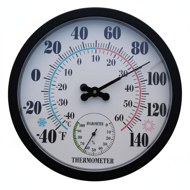 [Australia - AusPower] - Generic Indoor Outdoor Thermometer with Humidity Gauge, White Round Analog Dial, -40°F to 140°F Temperature Range, Wall Mount, No Batteries Required 