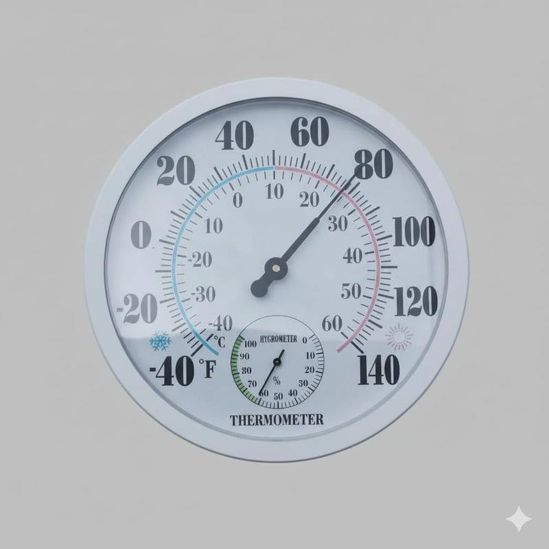 [Australia - AusPower] - 1pc Large Temperature & Humidity Meter with White Housing, Accurate Measurement Indoor Use, Red Thermometer Scale (-40F to 140F), No Battery Required, Thermostat Display Round Gauge 