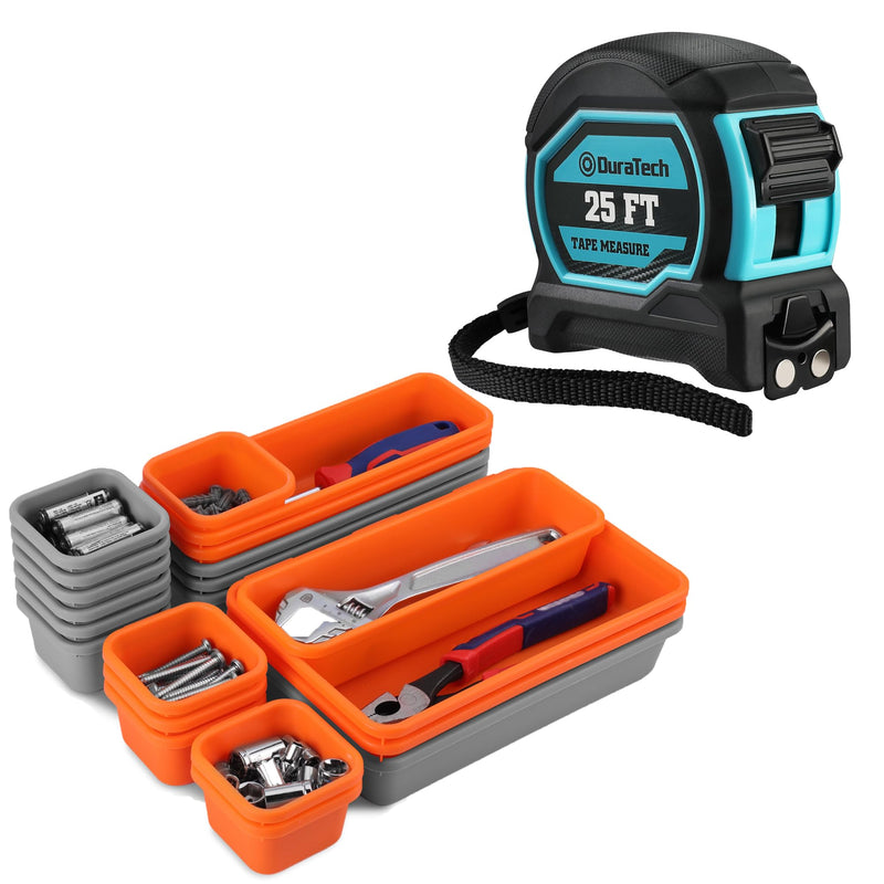 [Australia - AusPower] - DURATECH Magnetic Tape Measure 25FT with Fractions 1/8 & ValueMax 21 PCS Desk Drawer Organizer Set 
